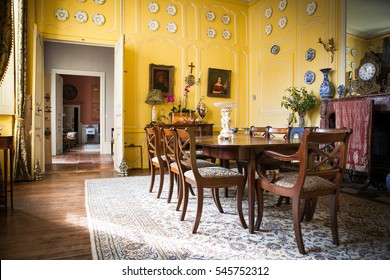 Beautiful Antique Yellow Dining Room In Luxurious French Chateau Castle 