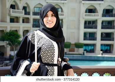 Beautiful Arabian Woman Wearing Abaya, Fashion Arabic Style, Hijab.