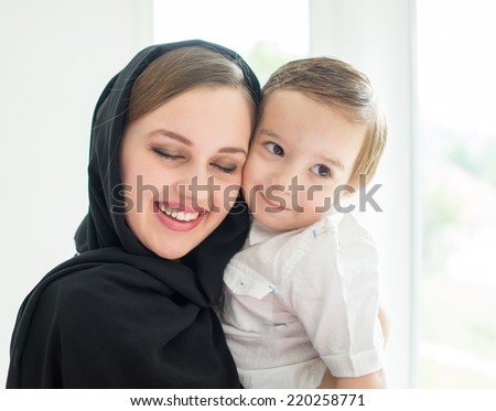 Beautiful Arabic family, mother and cute baby