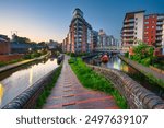 Beautiful architecture of Birmingham city canal at dawn