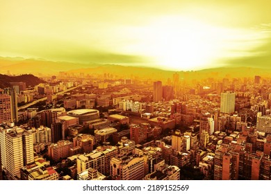 Beautiful Architecture Building Taipei City Skyline At Sunset In Taiwan