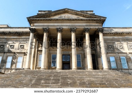 Beautiful architecture of the Grade II listed World Museum Liverpool and Liverpool Central Library building with its Corinthian columns - William Brown Street, Liverpool, UK