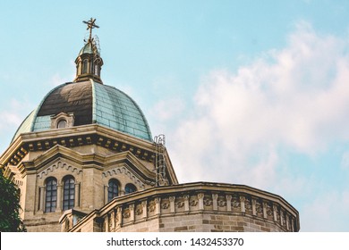 Beautiful Architecture of Manila Cathedral Dome under blue sky. Top landmark of Intramuros Old town Manila City, Philippines.