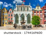 Beautiful architecture of the old town in Gdansk with Artus court, Poland