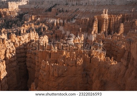 Beautiful Arial Nature View Of Southwestern Utah United States Famous Bryce Canyon National Park Orange Hoodoo Erosion Rock Formation Nature Landscape Terrain With Dramatic Shadows and Green Foliage