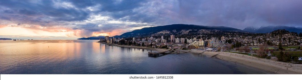 Beautiful Arial Panoramic Shot From West Vancouver And  Pacific Ocean