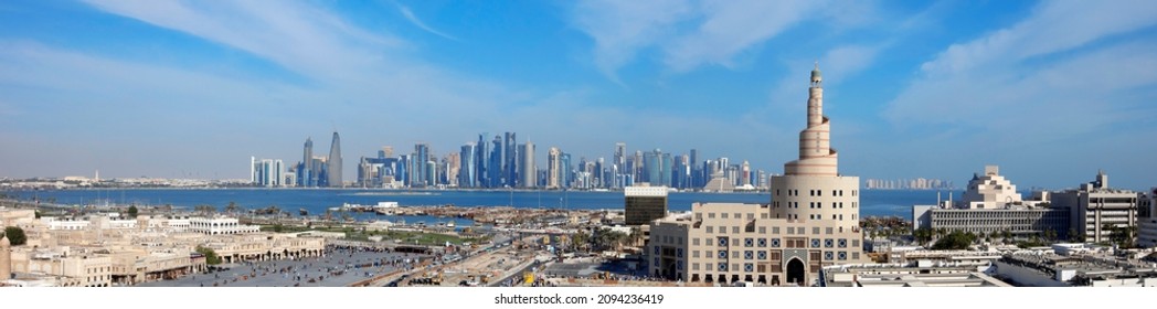A beautiful arial  view of Doha skyline 2021 December QATAR 