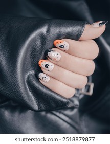 Beautiful art manicure design nails. Halloween nail art design.