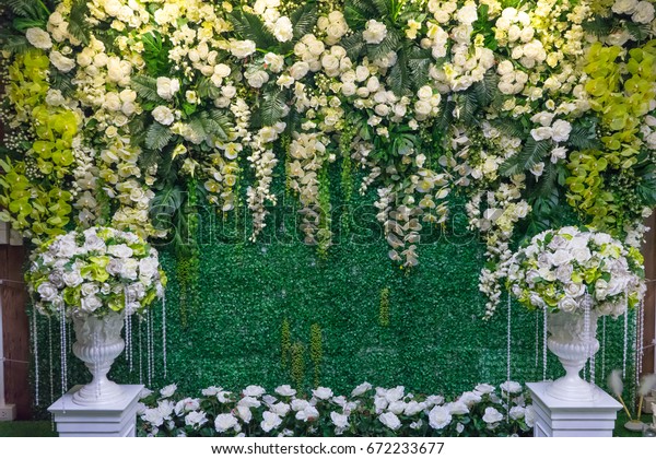 Beautiful Artificial Flowers Arrangement Backdrop Wedding Stock Photo ...