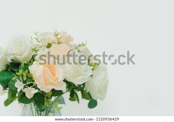 Beautiful Artificial Roses Arrangement Glass Vase Stock Photo