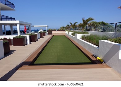 Beautiful Artificial Turf Bocce Ball Court On A Rooftop Terrace.