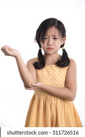 Beautiful Asian Girl Crying On White Background Isolated