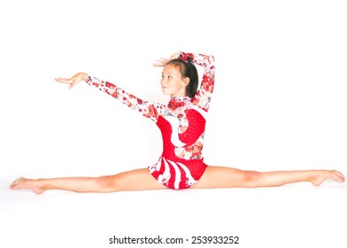 Beautiful Asian girl gymnast on white background - Powered by Shutterstock