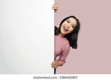 Beautiful Asian Girl Peeking Isolated Background