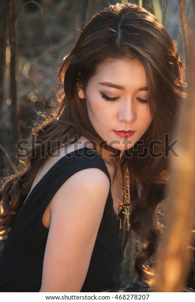 Beautiful Asian Long Hair Relaxing Park Stock Photo Edit Now