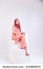 Beautiful Asian Malay Lady With Hijab And Isolated Background.