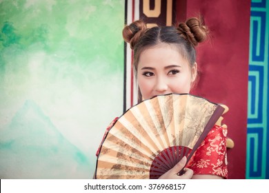 Beautiful Asian Model Wearing Traditional Cheongsam Stock Photo ...