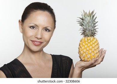 Beautiful Asian Portrait Isolated Studio Woman Pinapple