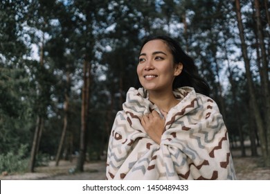 Beautiful Asian Woman With Happy Emotional Face Breathing Fresh Air In Green Park, Thinking, Enjoying Landscapes. Authentic Portrait Of Happy Korean Girl Relaxing Outdoors 