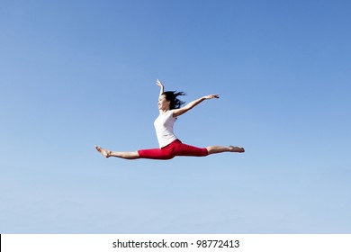 Beautiful Asian Woman Jumping Gracefully Over Stock Photo 98772413 ...