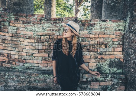 Similar – Happy thin woman with sunglasses and hat smiling while visiting The Rocks in Sydney city, Australia.