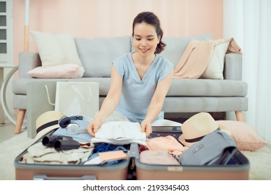 Beautiful Asian Woman Packing Summer Clothes Stock Photo 2193345403 ...