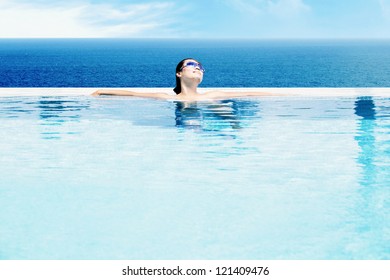 Beautiful Asian Woman Relaxing Swimming Pool Stock Photo (Edit Now ...