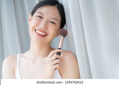 beautiful asian woman white tshirt smile with happiness hand hold blush on with healthy face skincare Asia Beauty Woman Body Odor Problem Stock Photo (Edit Now) 623553491 ...