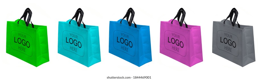 Beautiful Assorted Color Shopping Bags. Shopping Bags Mock Up. Copy Space For Text And Logo. Your Logo Here