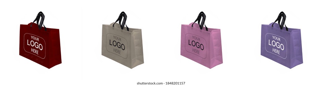 Beautiful Assorted Color Shopping Bags. Shopping Bags Mock Up. Copy Space For Text And Logo. Your Logo Here