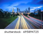 Beautiful Atlanta City View with Light Trails from Jackson Bridge during Blue hour