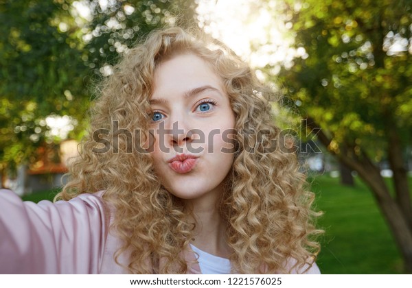 Beautiful Attractive Girl Blonde Curly Hair Stock Photo Edit Now