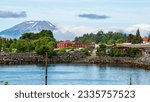 Beautiful attractive tourist town Sitka, Alaska, USA, with  mountains, ocean,lake, snow cap mountains, volcano, church, sea port,fish village