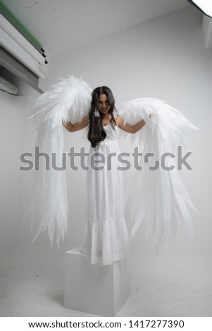 Beautiful attractive woman with angel wings 