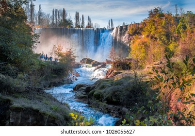 A Beautiful Autumn Day In Salto Del Laja Falls In The Central Part Of Chile, Close To The Higway And Near The City Of Concepción