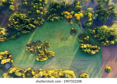beautiful autumn landscape in nature park, Lithuania, aerial view