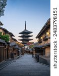 Beautiful Autumn landscape.Yasaka pagoda and Sannen Zaka Street majestic sunset during Autumn season at Kyoto,Japan. Yasaka Pagoda is the famous landmark and travel attraction of Kyoto.