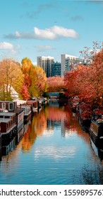 Beautiful Autumn London Canal Boat 