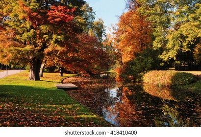 Beautiful Autumn Scene In Rotterdam City Park, Netherlands