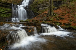 Beautiful Autumn Scenery At Scaleber Force In The Yorkshire Dales, UK.