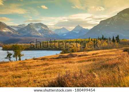 beautiful autumn view of Going to the Sun Road in Glacier National Park, Montana, United States