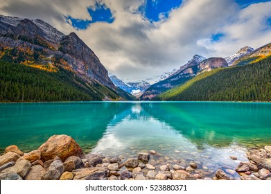 Beautiful autumn views of iconic Lake Louise in Banff National Park in the Rocky Mountains of Alberta Canada - Shutterstock ID 523880371