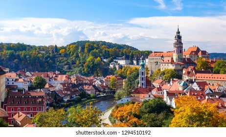 Beautiful autumn village view in Cesky Krumlov, Czech republic.