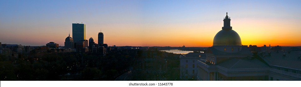  Beautiful Awe Inspiring Bird's Eye Panoramic View Of Boston On A Early Spring Evening As The Sun Sets