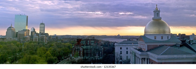  Beautiful Awe Inspiring Bird's Eye Panoramic View Of Boston On A Early Spring Evening As The Sun Sets