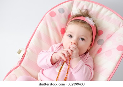 Beautiful Baby Girl Chewing Amber Teething Necklace