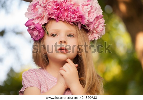 Beautiful Baby Girl Pink Flowers Outdoors Stock Photo (Edit Now) 424390933