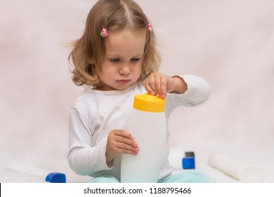 Beautiful Baby Holding Bottle Hand Shower Stock Photo Edit Now