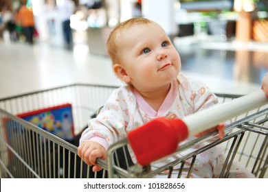 Beautiful Baby In Shopping Cart - Trolley