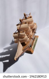 Beautiful Background. Miniature Ship Model